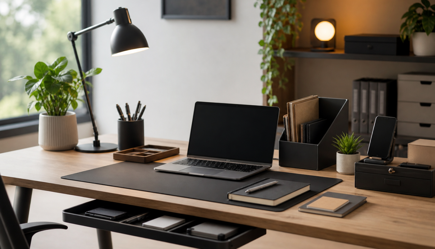 bureau avec accessoires de bureau ergonomique