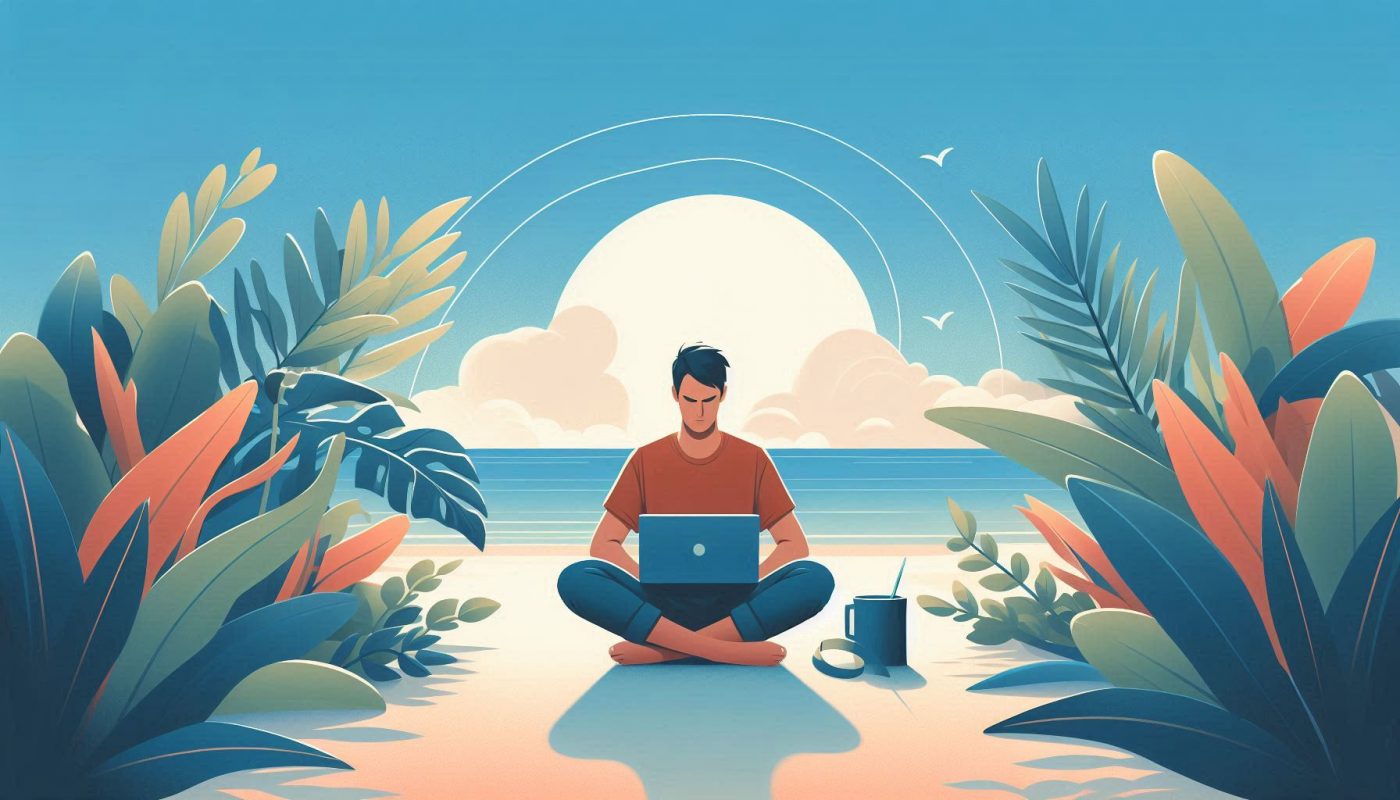 digital nomade assis et travail sur un ordinateur