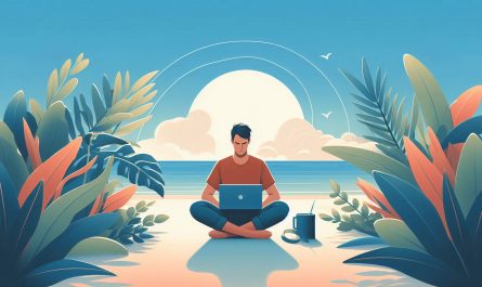 digital nomade assis et travail sur un ordinateur