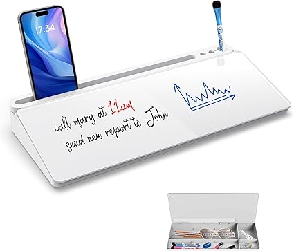 petit tableau blanc verre avec rangement pour bureau
