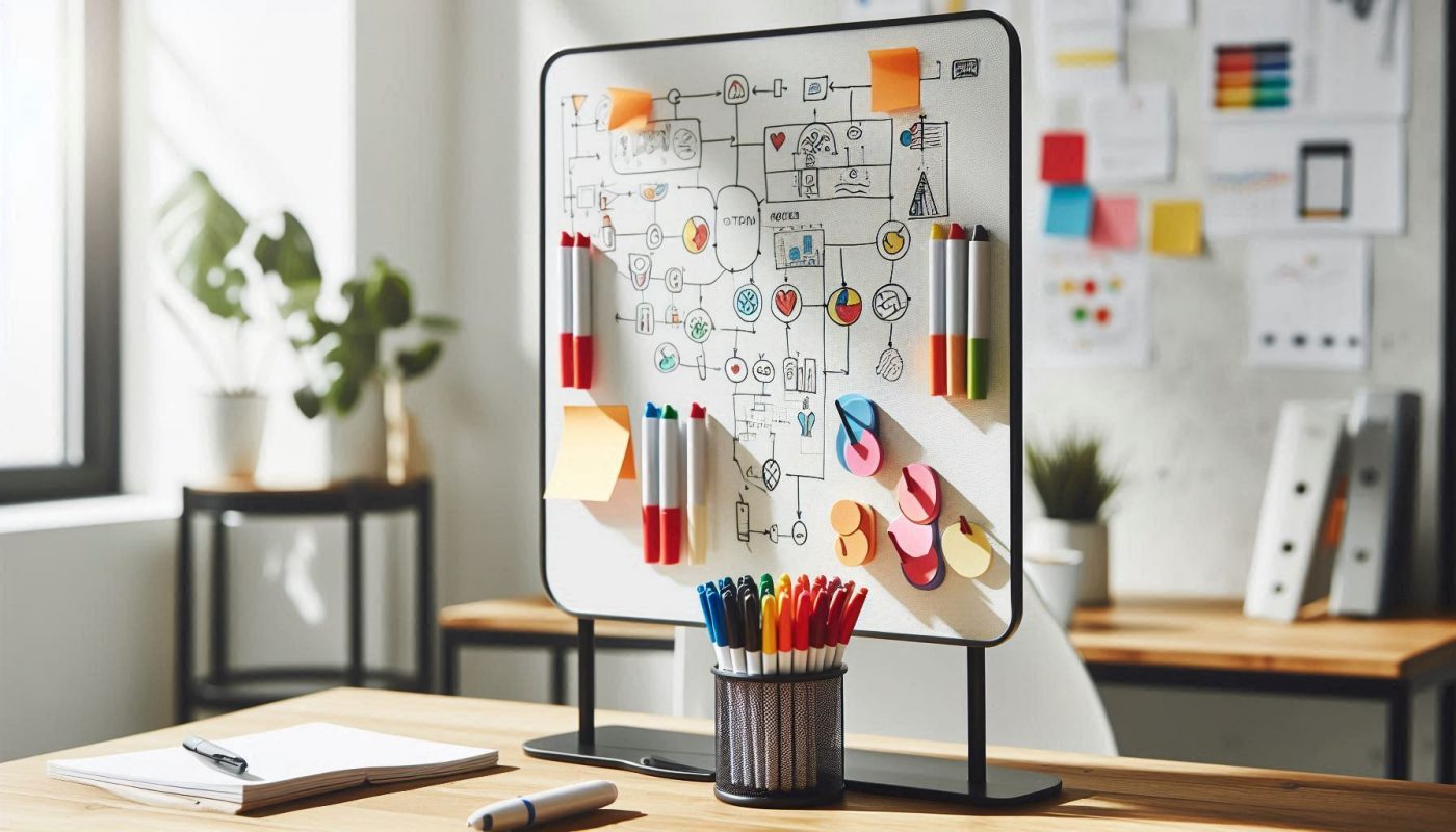 tableau blanc sur bureau avec feutre