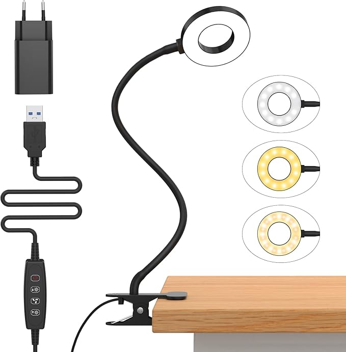 lampe led de bureau avec pince et adaptateur 