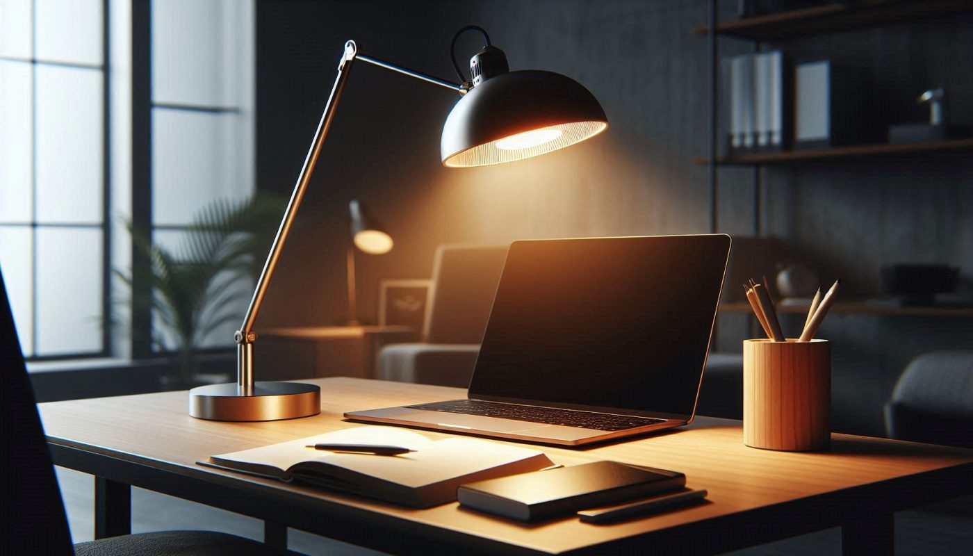 lampe de bureau qui eclaire ordinateur