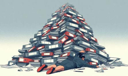 femme en dessous pile de dossiers et feuilles