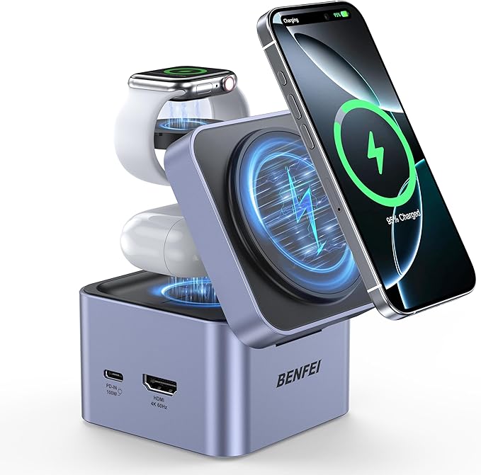 support de telephone avec chargeur induction pour ecouteurs et montre