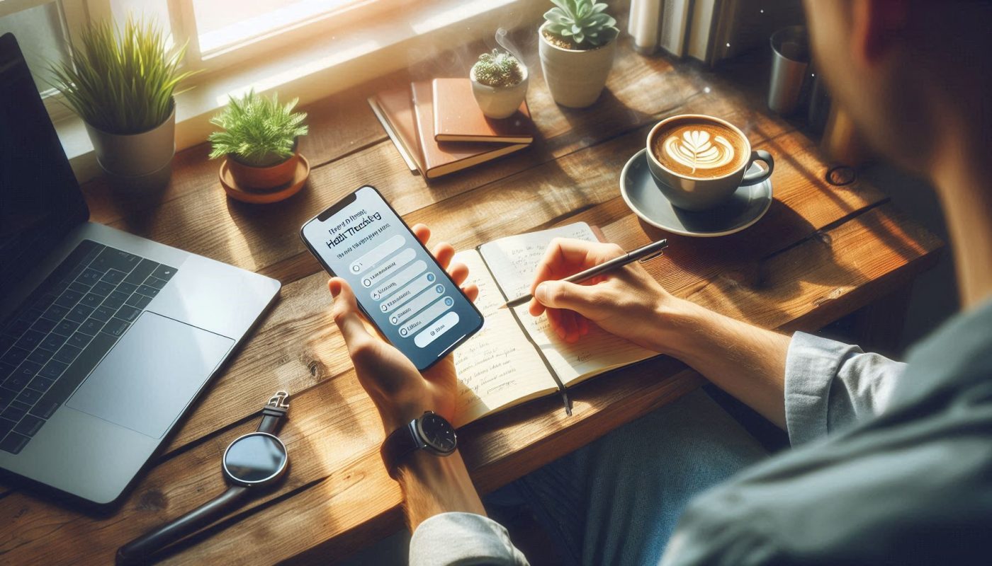 homme tenant telephone avec application mobile habitude