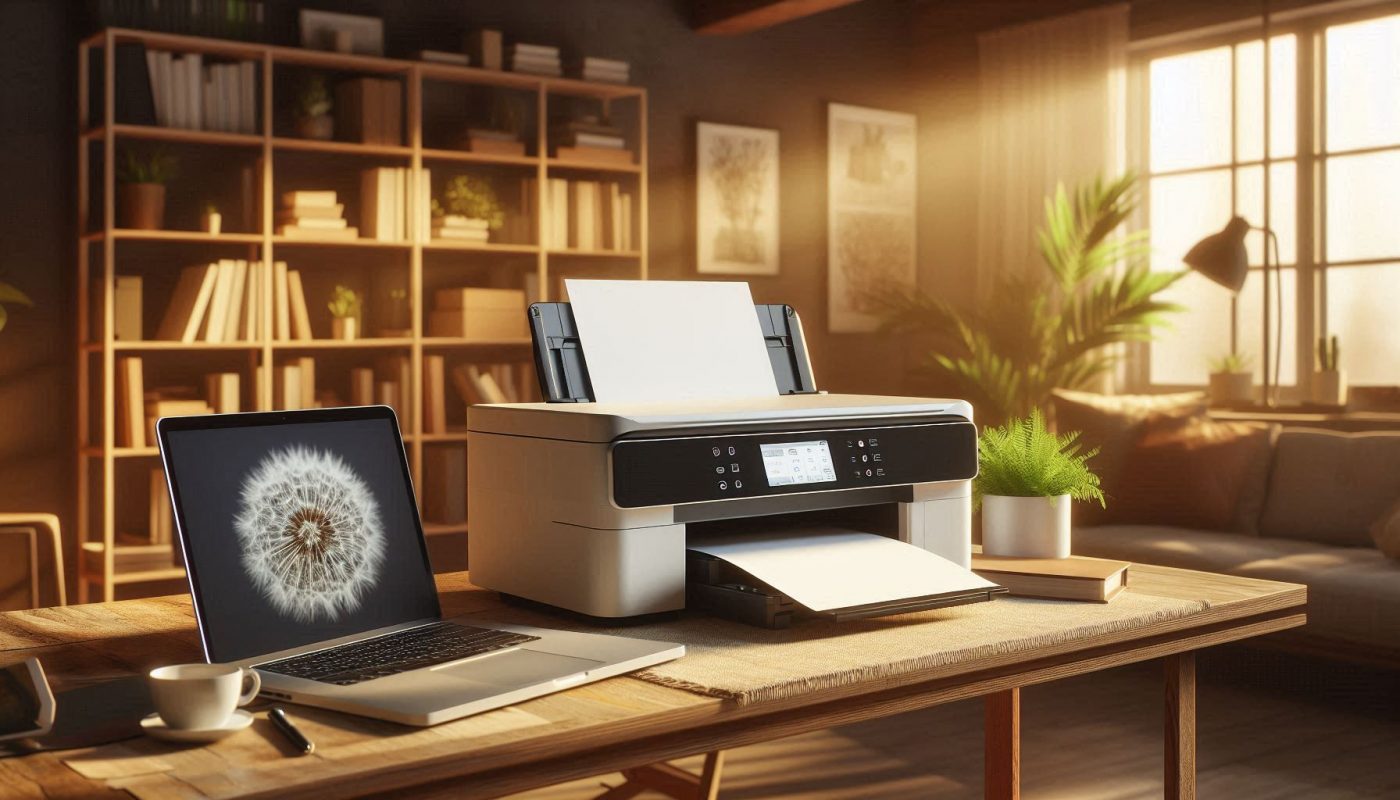 imprimante sur bureau a cote ordinateur portable